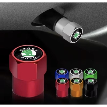 Nakrętki na wentyle SKODA srebrne kapturki aluminiowe zestaw 4 szt